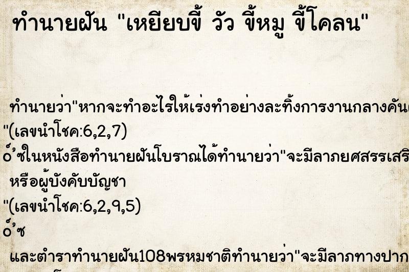 ทำนายฝัน เหยียบขี้ วัว ขี้หมู ขี้โคลน